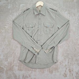 Ted Baker Button-Down Shirt Men's Size 3 Long Sleeve Olive Green Pockets